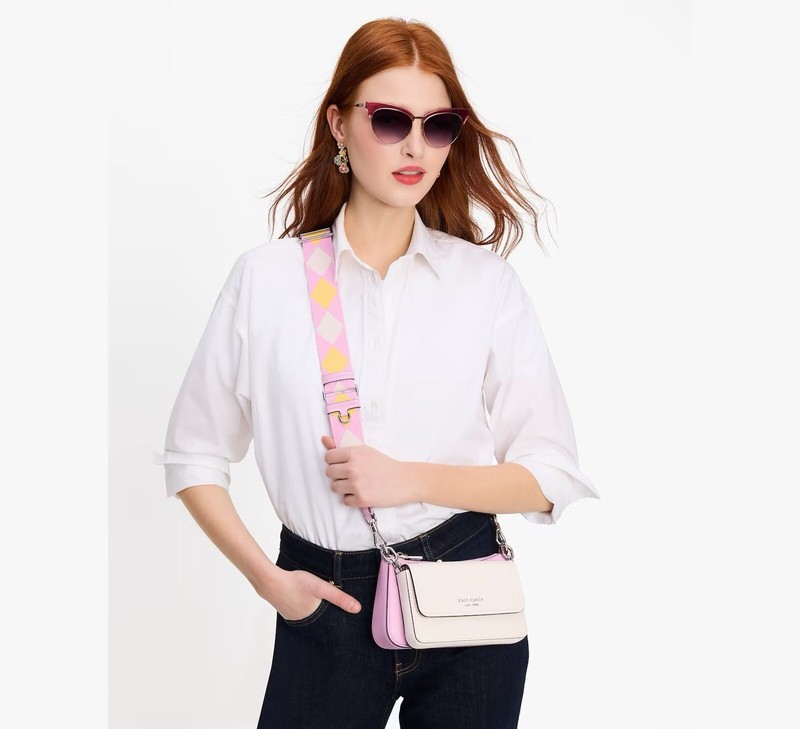 ☂️🍄Kate spade Double Up Colorblocked Crossbody☄️MINI☄️ Parchment Multi KG065 gallery