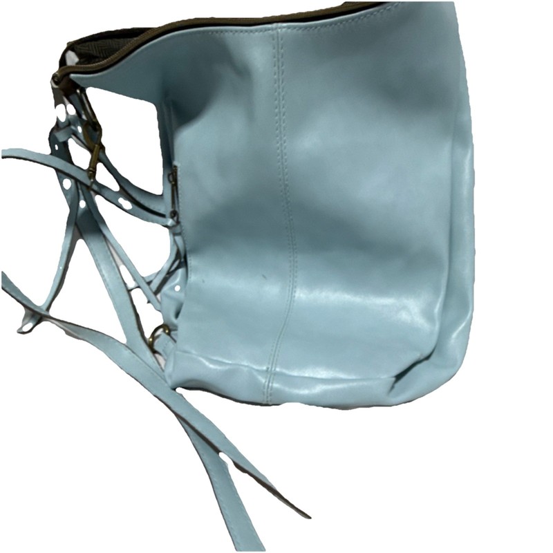 Light Blue Shoulder Bag Zip Closure Zipper Accent Gold Hardware Inner Pockets