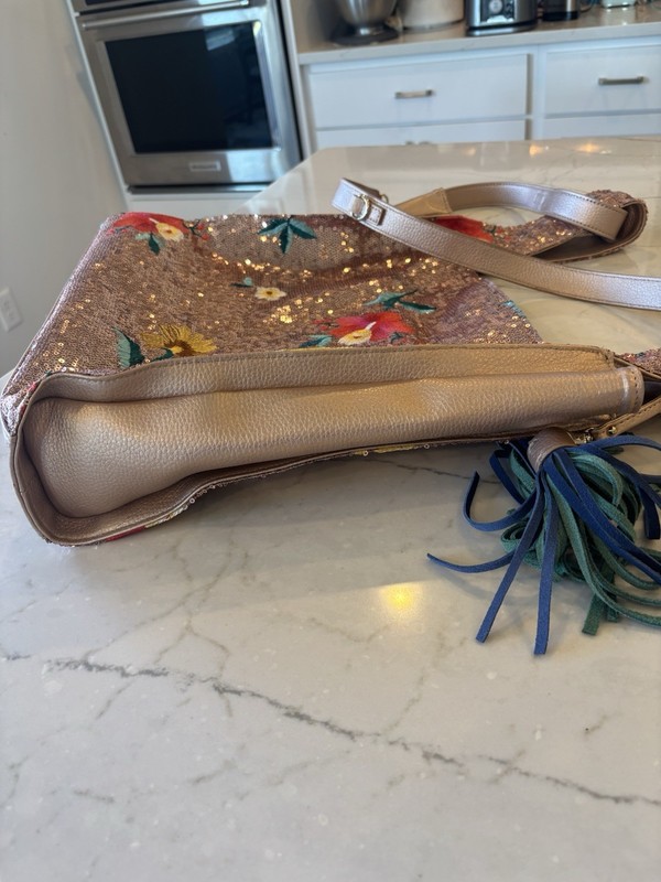 Sharif 1827 Sequin & Leather Convertible Crossbody Purse, Embroidered gallery