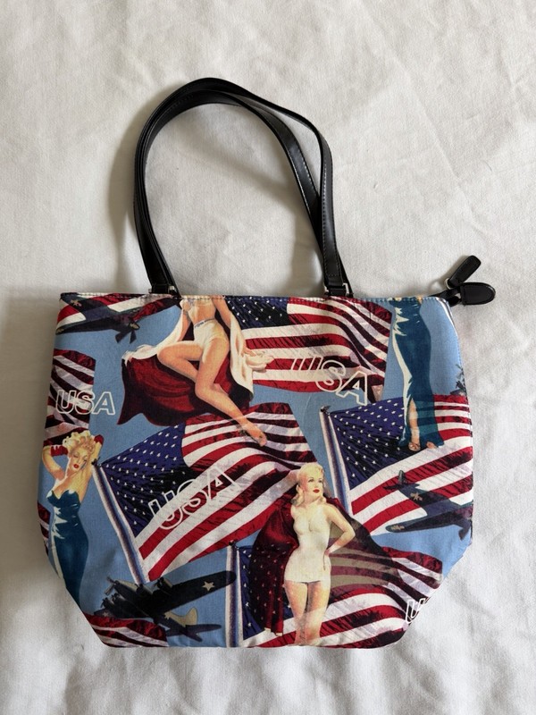American Flag Purse Pinup Girl USA Patriotic Hand Bag WWII Rockabilly 4th July