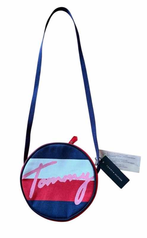 Tommy Hilfiger Americana Round Crossbody Purse Red White Blue Canvas Pink Logo