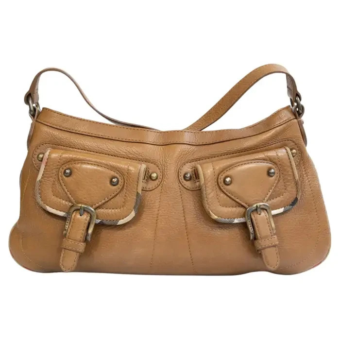Burberry 2000s Shoulder Bag Brown Leather Adjustable Strap Magnetic Button