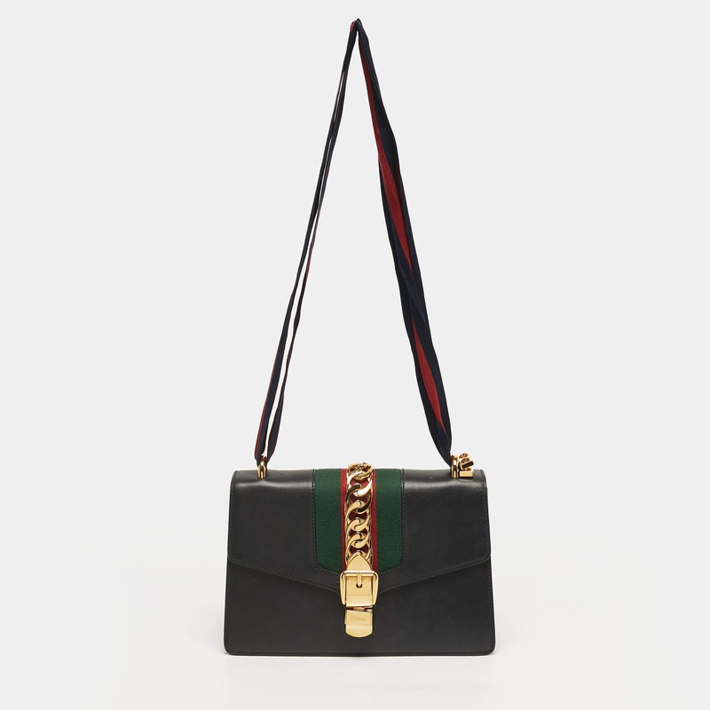 Gucci Sylvie Black Small Leather Shoulder Bag