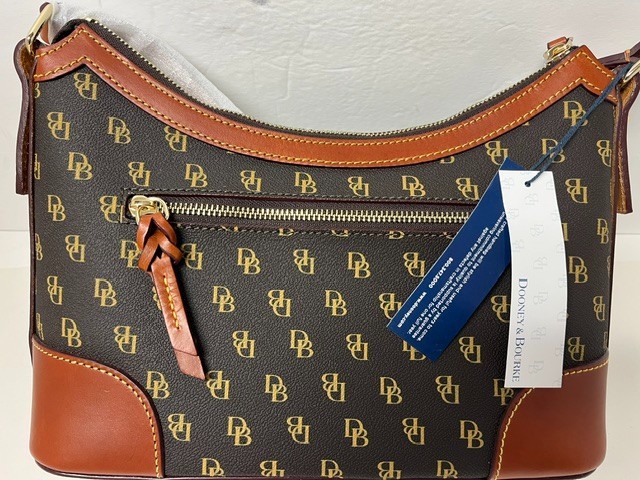 Dooney & Bourke black/brown trim leather shoulder bag pocketbook 5 compartment