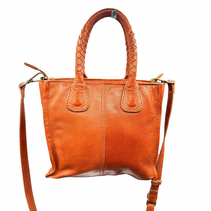 Boho Genuine Leather Cutout Mini Tote Crossbody Orange India gallery