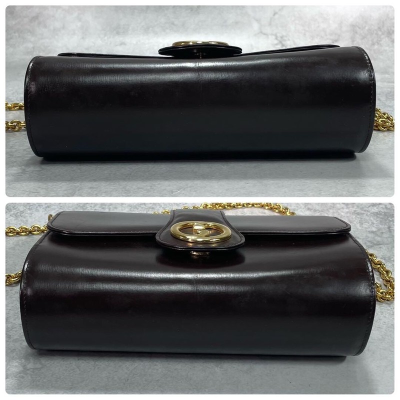 GUCCI Shoulder Bag Leather Vintage Gold Chain Authentic From Japan gallery