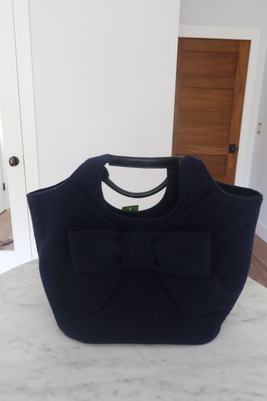 KATE SPADE NAVY WOOL FELT BOW BUCKET BAG