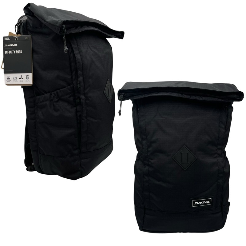 Dakine Infinity Pack 21L Backpack Solid Black Roll-top Fits 15″ Laptop Roll Top