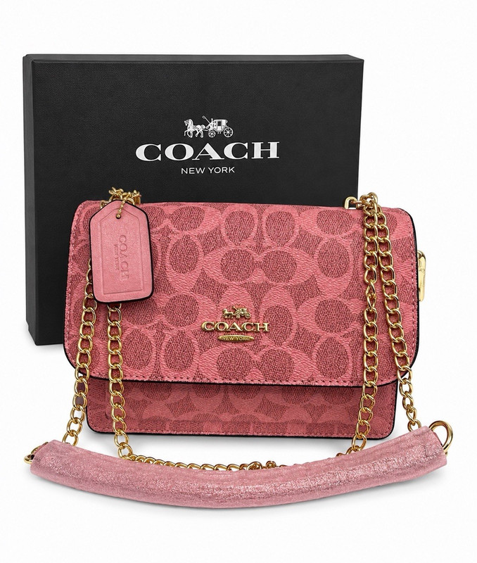 Coach Signature C Klare Small Crossbody Pink/Burgundy Gold Chain Zip Charm