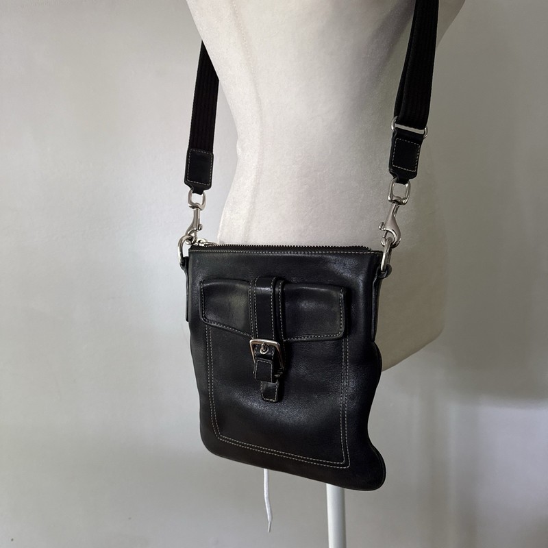 Vintage Coach Black Genuine Leather Crossbody Messenger Bag