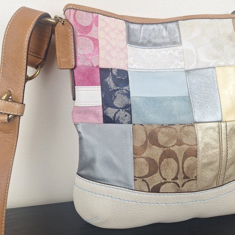 Coach Crossbody Shoulder Bag Multicolor Patchwork Leather Jacquard Logo Y2K gallery