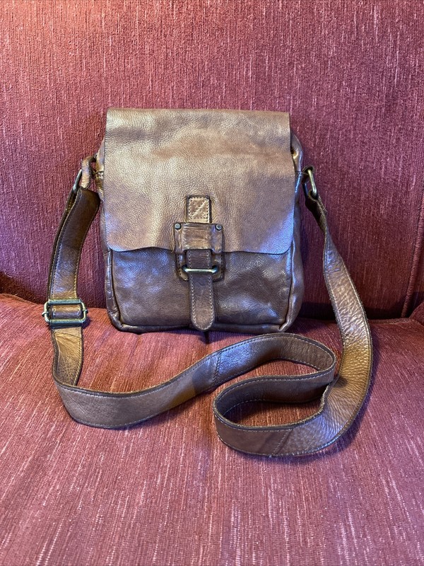 HARBOUR 2ND MARLIES Leather Crossbody Bag Flap Buckle Cognac Pockets Boho Chic