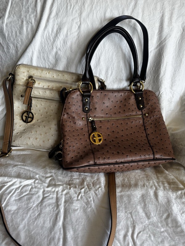 Giani Bernini Women’s Embossed Faux Ostrich Shoulder Bag Purse Pair