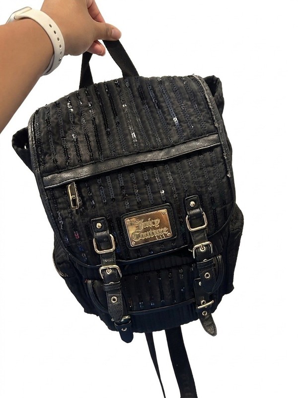 Juicy Couture Vintage Black Sequin Quilted Mini Backpack Goth Y2K Glam Bag