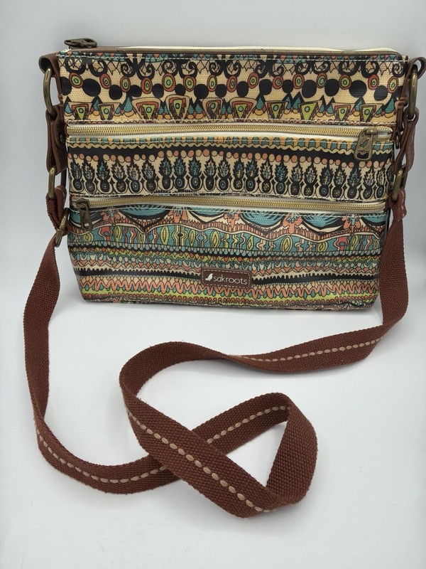 Sak Roots Sakroots Cross Body Bag Purse Multi Color Peace Coated Canvas EUC