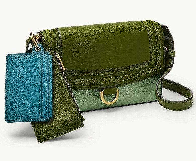 Fossil Millie Leather Crossbody with Pouches Moss Green SLG1429365 NWT $138 FS