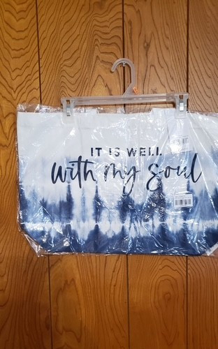 L&F: Women’s Proverbs 16:24″It Is Well” Blue Tie Dye Tote Bag 100% Cotton NEW