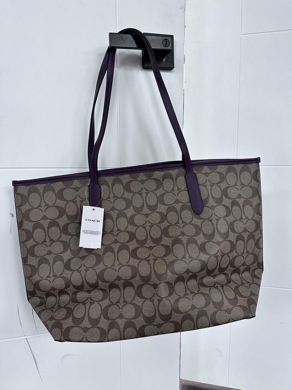 Coach 5696 City Tote Women Shoulder Handbag - Signature Canvas/Khaki/Deep Berry gallery