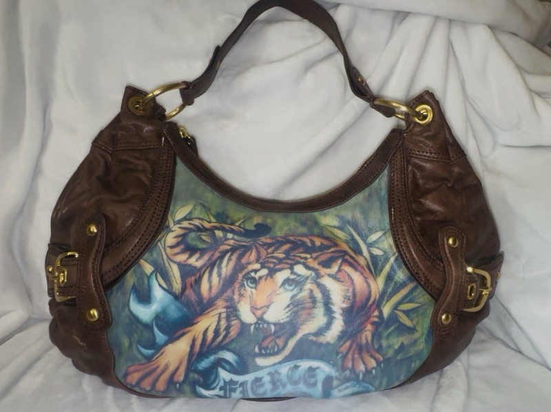Vintage Brown Leather Isabella For Hand-Painted Tiger Leather Hobo Bag