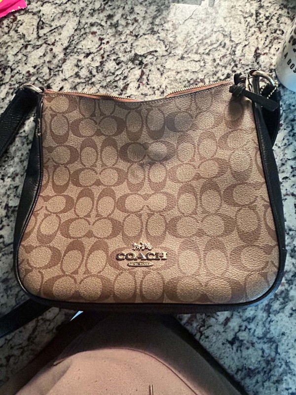 Coach Signature Logo Medium Crossbody Bag Zip Adjustable Strap Pockets Brown