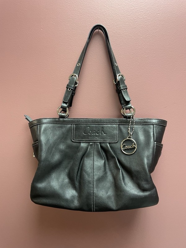Coach Ashley Pleated Tote Women Large Black Leather Shoulder Handbag F13759 Y2K