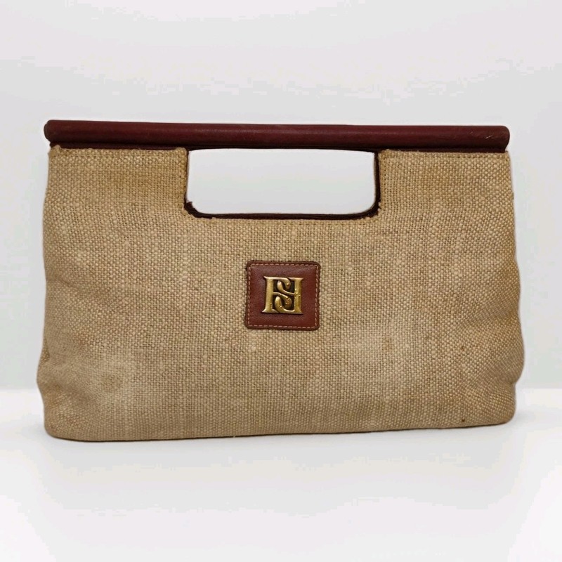 Vintage 1970s Borelli Collection Hemp Leather Handbag Robin Zipper Brass Feet