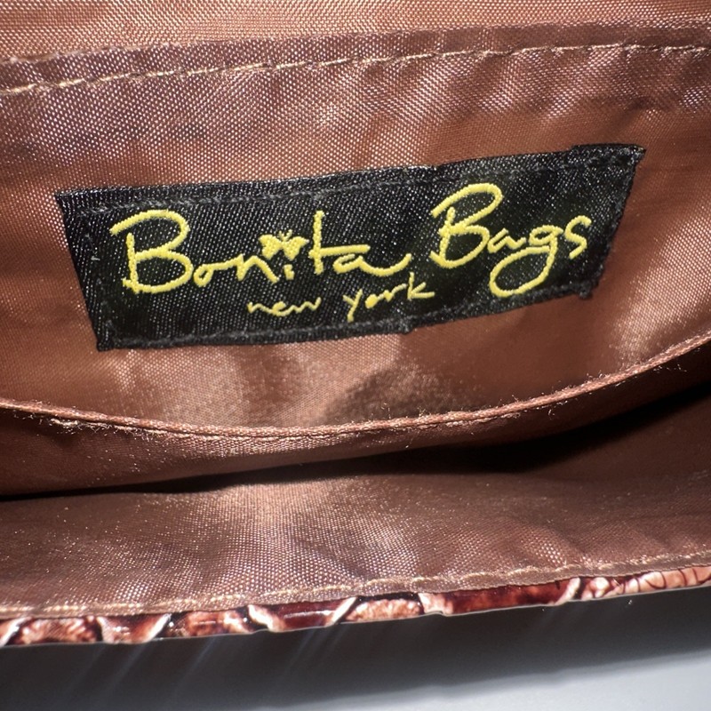 Bonita Bags New York Brown Snakeskin Embossed Clutch Glam Party Formal 11.5x4.5 gallery