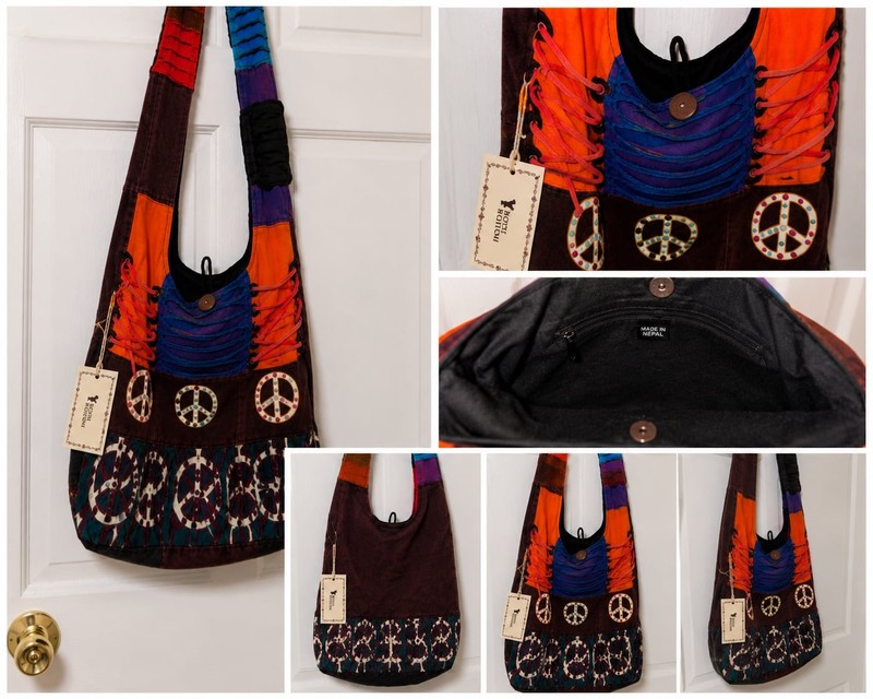 Rising International Peace Sign Patchwork Cotton Hobo Shoulder Bag
