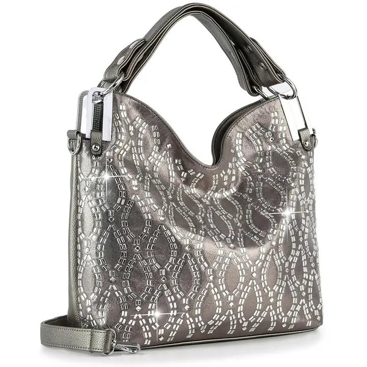Pewter Handbag with Rhinestones