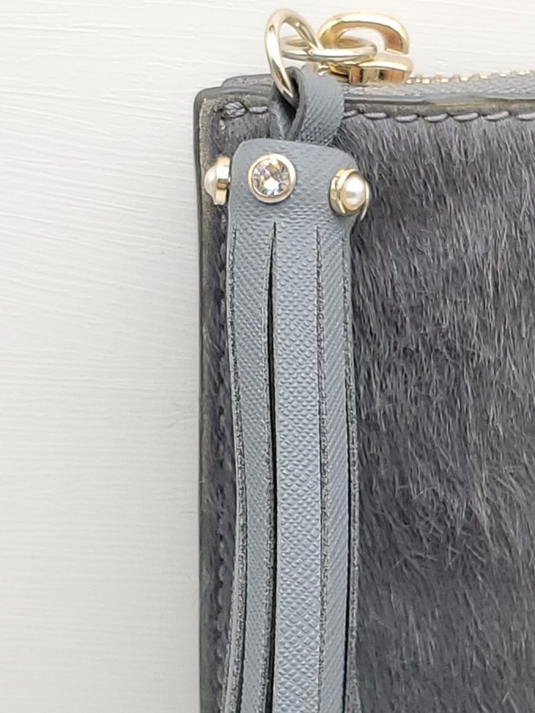 Kate Spade Laurel Way Shayna Haircalf Clutch Bag Grey Suede Tassel gallery