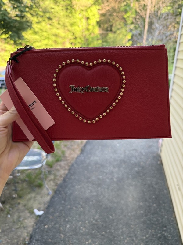 Juicy Couture “Love Never Does” Red Wristlet (slight Imperfection On Back)