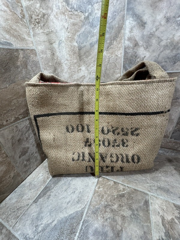 Burlap/Jute Handbag or Tote With Royal Printing Preowned gallery