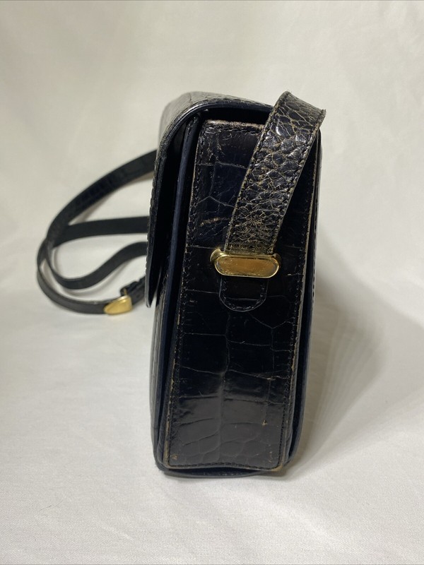 Bally VINTAGE FAUX CROC EMBOSSED LEATHER FLAP CROSSBODY BAG GC Well Loved! gallery