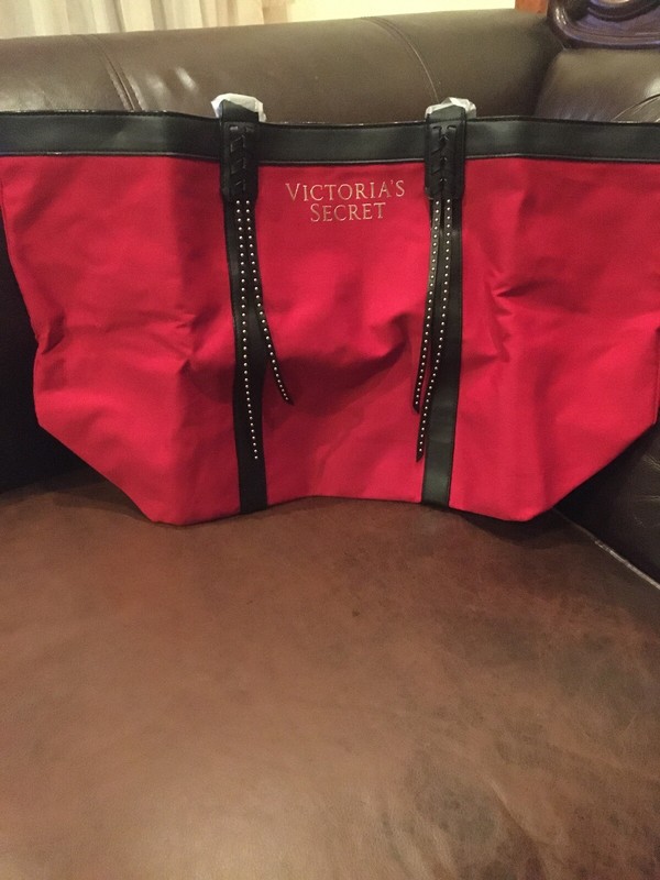 Victoria's Secret Red Studded Tote Bag NWT 23”x14” gallery