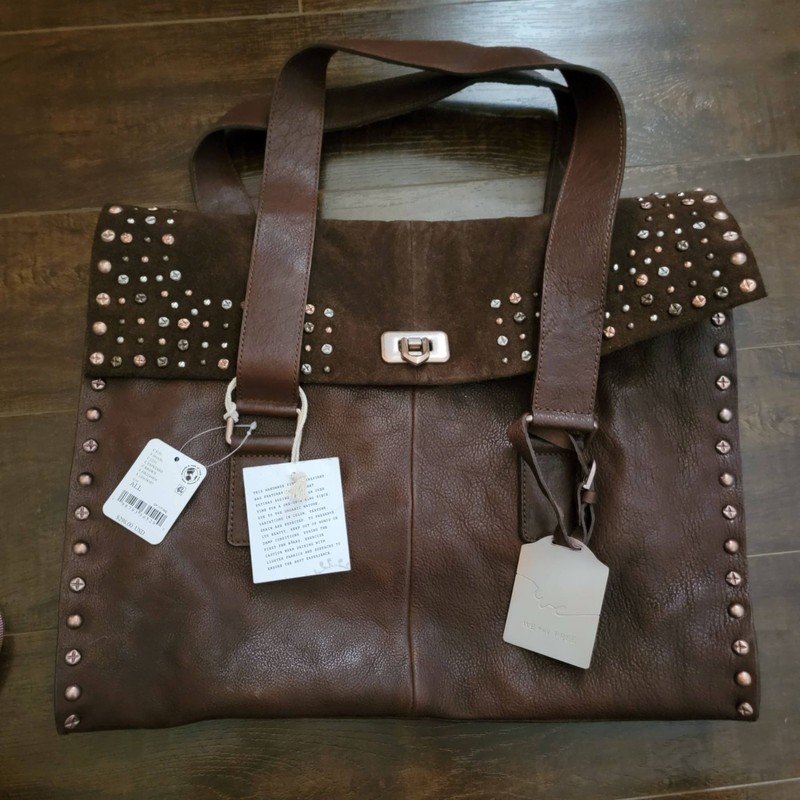 Free People We The Free Shay Stud Tote Leather 90s Vintage Heritage Travel Boss gallery