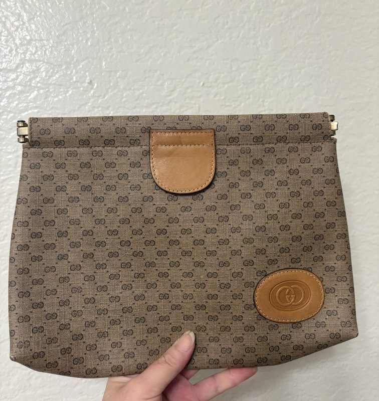Auth Gucci Micro GG Clutch Brown