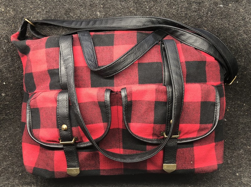 Mossimo Supply Co Duffle Bag Knit Red Black Geometric Pattern Weekender Bag