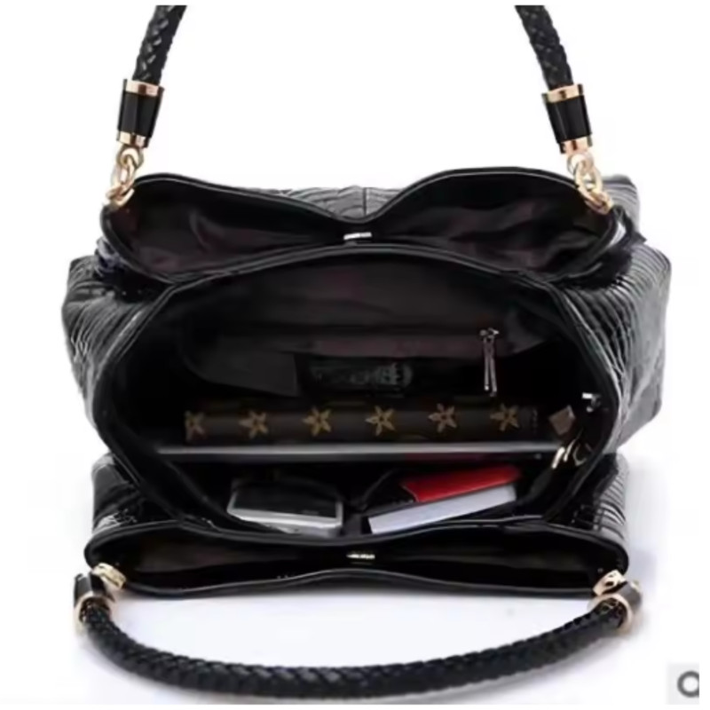 Women’s Large Crocodile Print Tote Bag Glossy Shoulder Handbag For Daily Use gallery