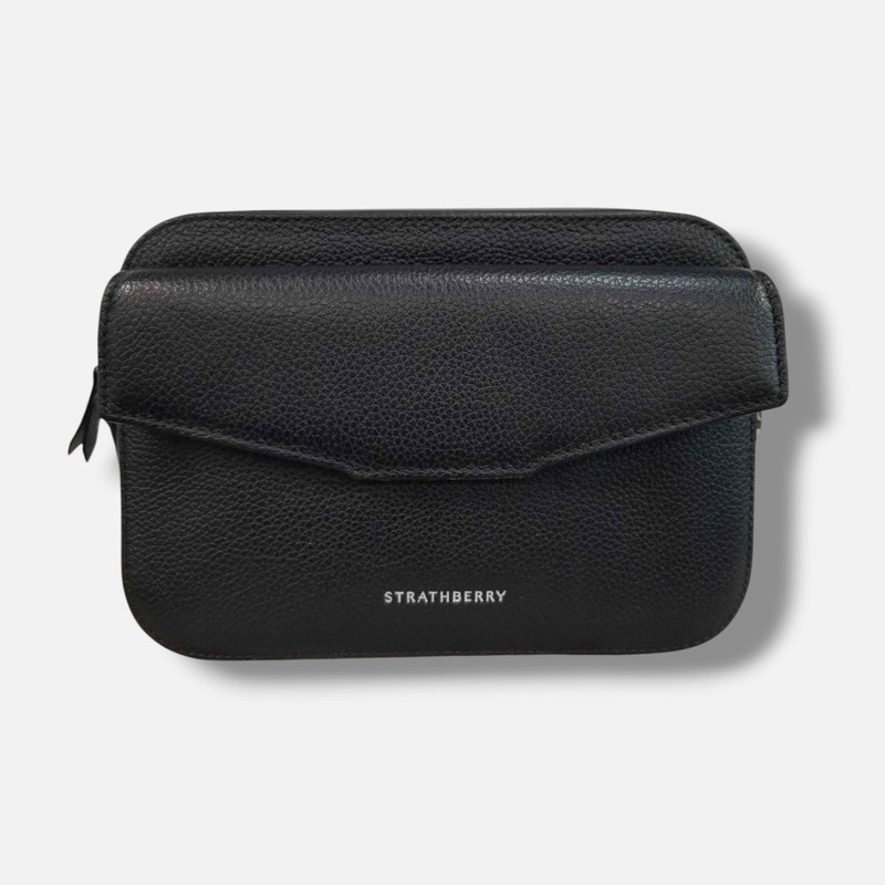 Strathberry Women Black Grain Leather Logo Camera Crossbody Bag
