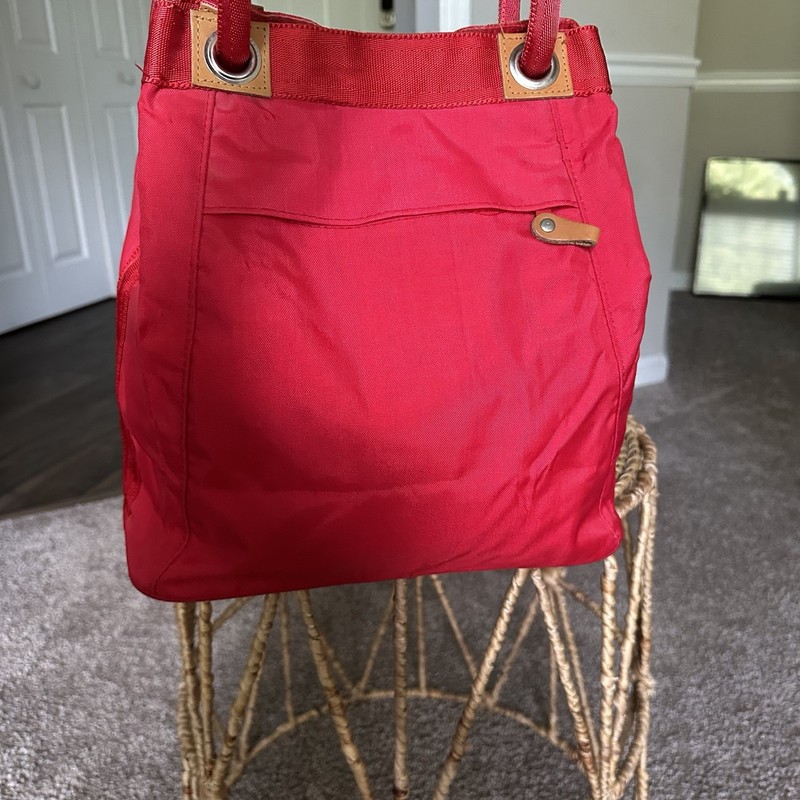 Vintage Jordache Nylon Canvas Tote Shoulder Bag in Red Brown Leather Handles gallery