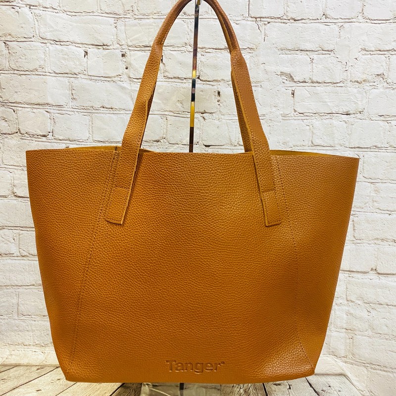 New Tanger Tote Bag Brown Large Open Faux Leather Double Handle With Tassels gallery