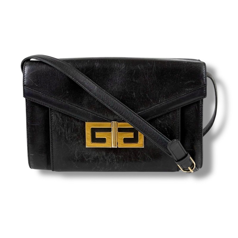 Givenchy GG Logo Leather Shoulder Bag Black Used 80cm Japan