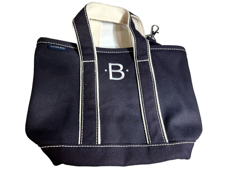 Lands’ End Small Canvas Tote Bag Brown Color “B” Monogram New 9″ H X 12″ W
