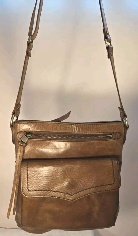 Sacs Brown Genuine Leather Purse Vtg Medium size 10in x 10in Crossbody EUC gallery