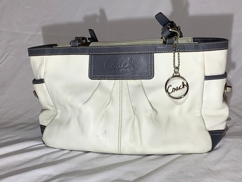 Coach No. C1072-F13759 Pleated Leather Purse Gray-White-Purple