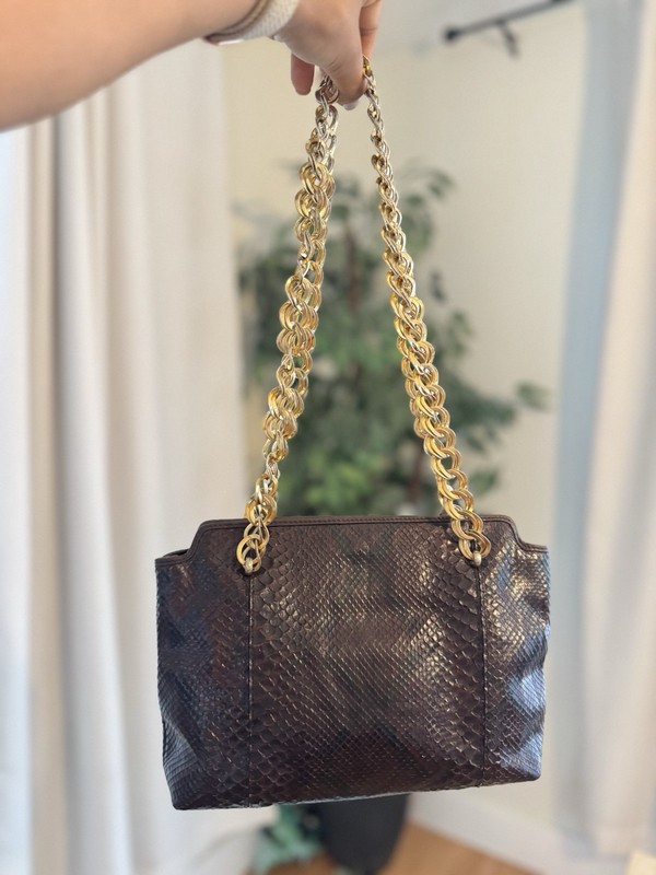 Bottega Veneta Python Leather Shoulder Bag Deep Purple GHW