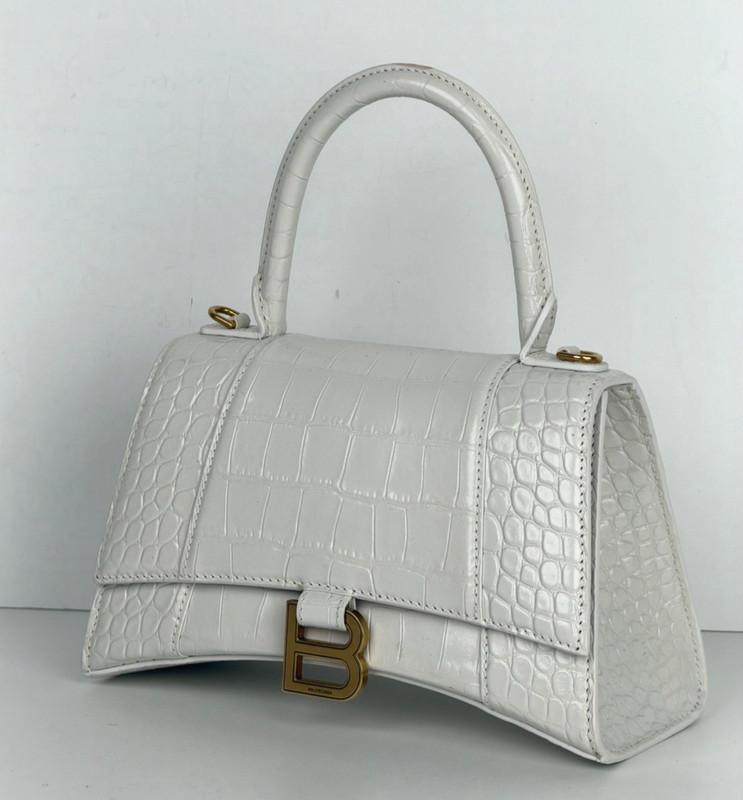 Balenciaga Small Hourglass Bag in White Crocodile-Embossed Leather S18