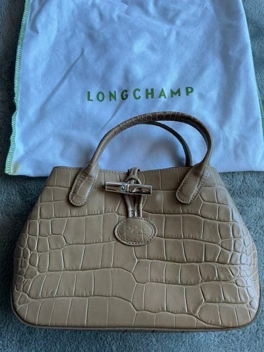 Longchamp Roseau Croco Embossed Handbag Shoulder Bag Leather Beige NEW Japan gallery