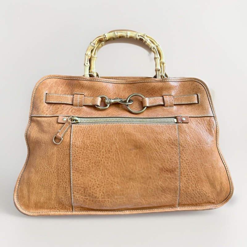 Miu Miu 2 Way Handbag Purse Bamboo Camel Brown Vintage 90s Laptop No Strap