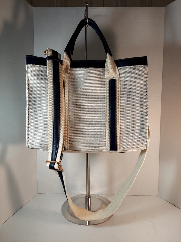 Miztique Purse Navy and Cream Canvas and Leather Handbag